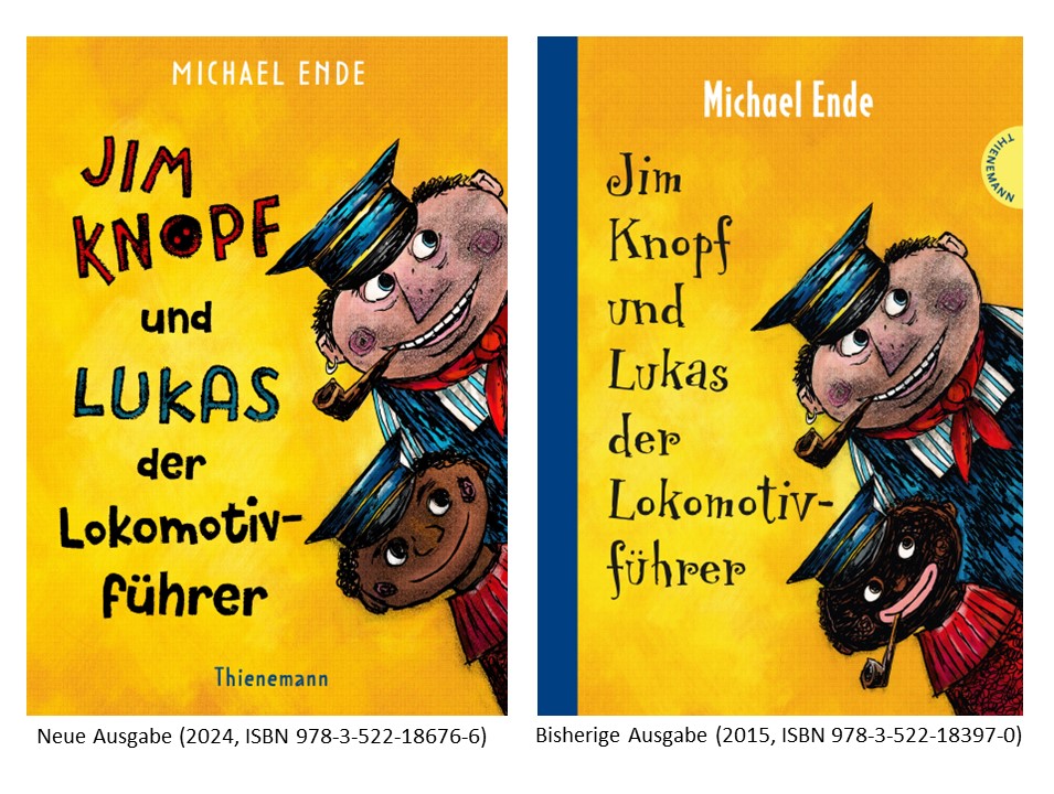 Neues und altes Cover der kolorierten Ausgabe von Jim Knopf und Lukas der Lokomotivführer | Thienemann Verlag