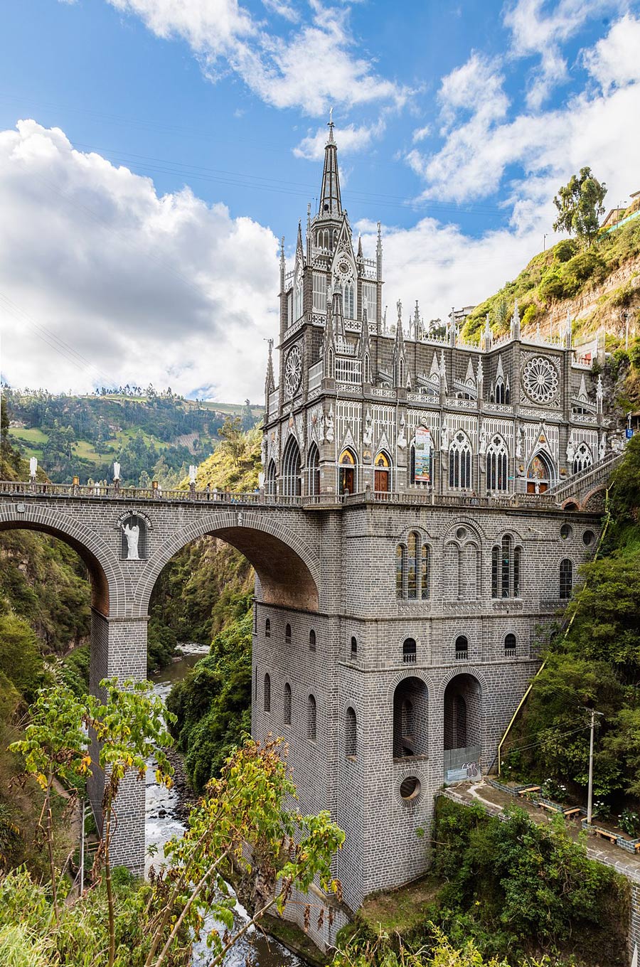 Das Bild zeigt die Seitenansicht des Santuario de Las Lajas